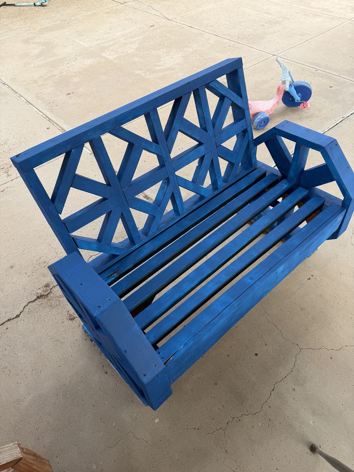 Outdoor bench after blue finish